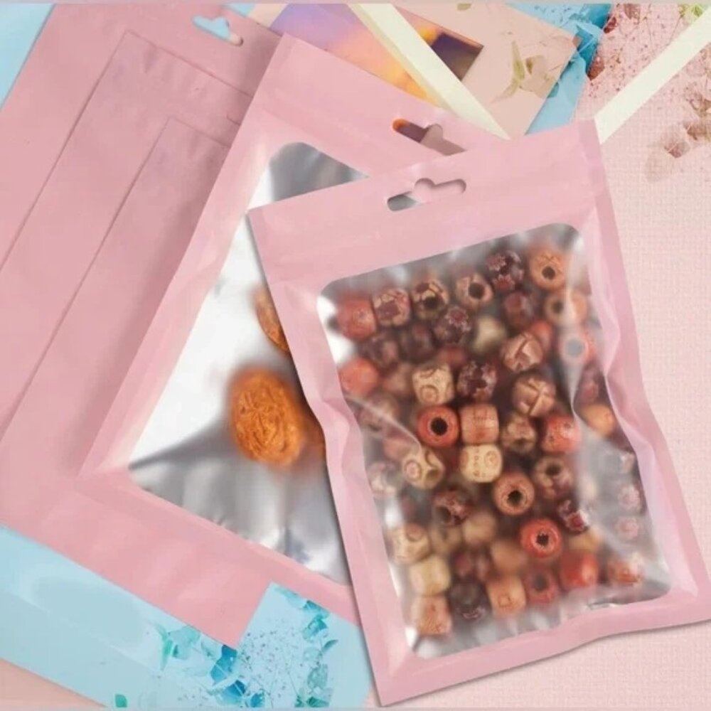 30 Pack Holographic Bags, Resealable Bags, Clear Window Pink, 2.75×3.93